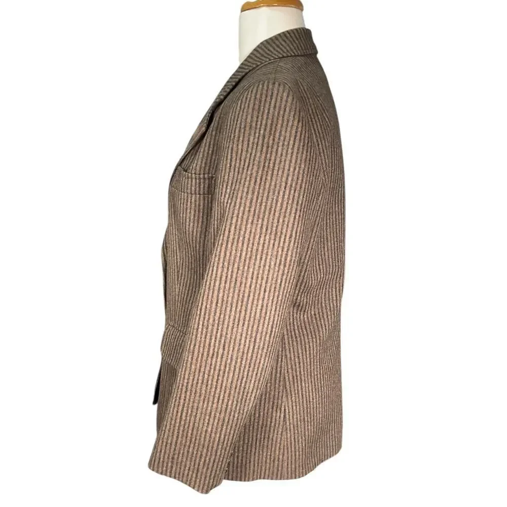 Vintage Evan-Picone Women’s Wool Blazer Brown Stripe Old Money Classic Workwear